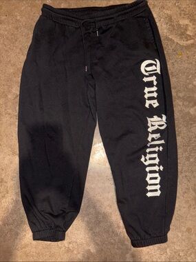 True Religion Black Sweatpants with White Rhinestone Logo